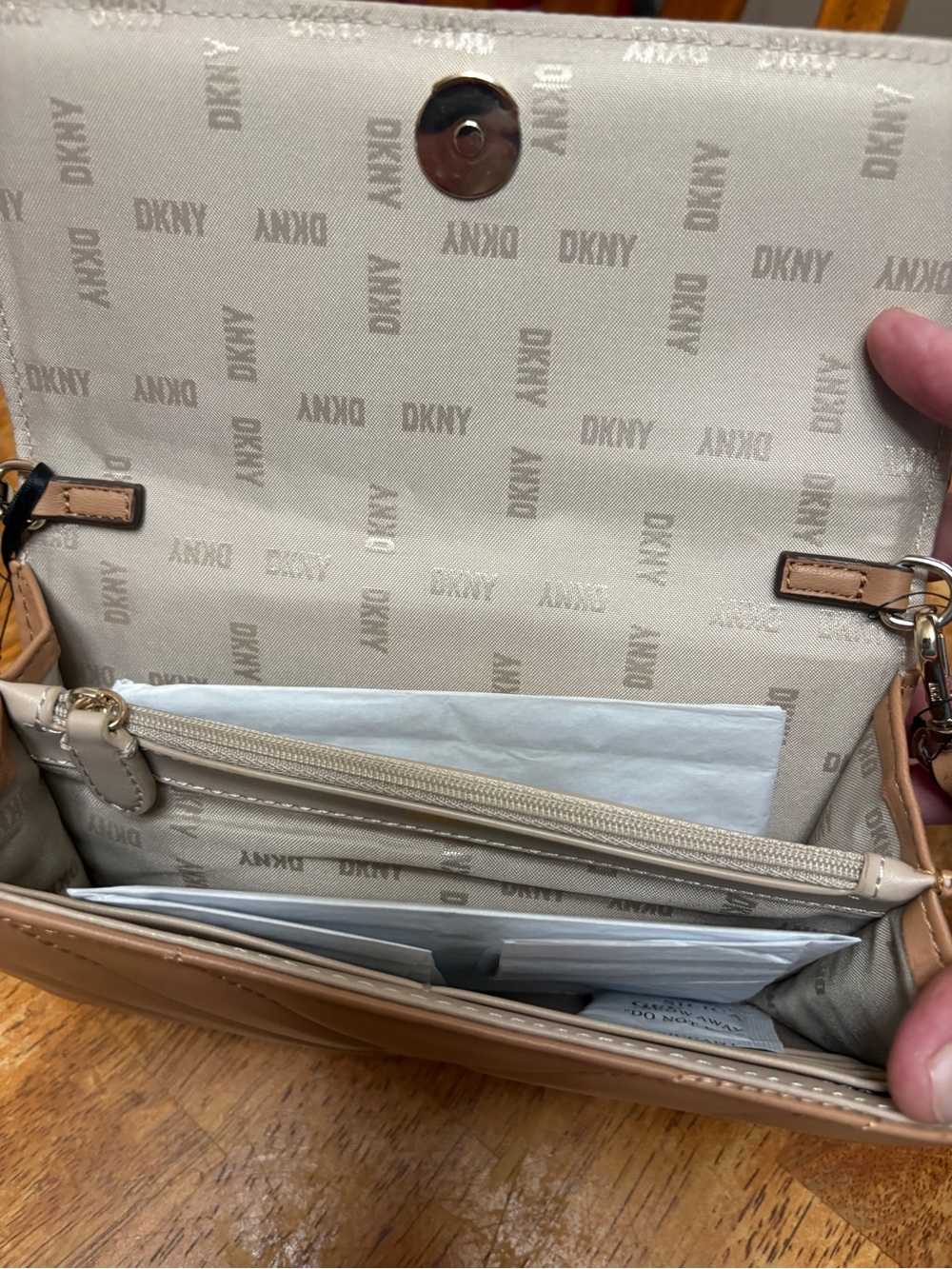 DKNY Tan Quilted Chevron Crossbody Bag - Picture 6 of 7